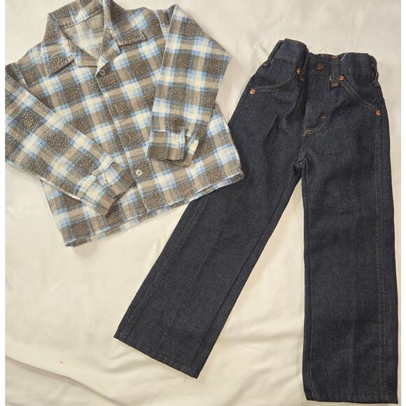 Vintage Boy's Size 4 Outfit Lot Button Up Flannel Jean Pant Doe Spun Wrangler - Picture 14 of 16